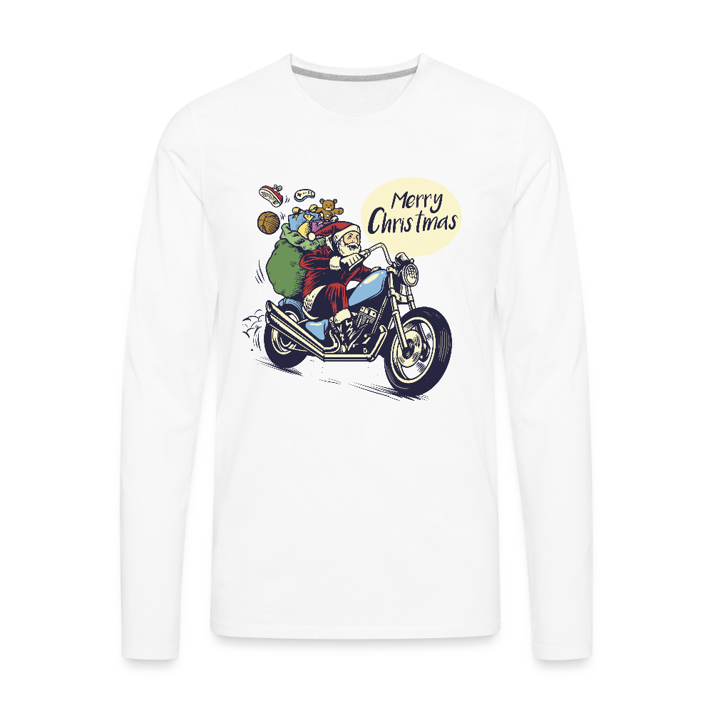 Santa Motocycle Men's Premium Long Sleeve T-Shirt - white