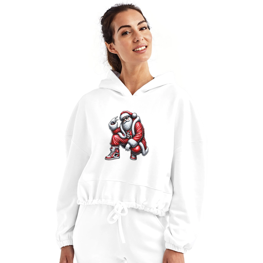 Hip Hop Santa Women’s Cropped Hoodie - white