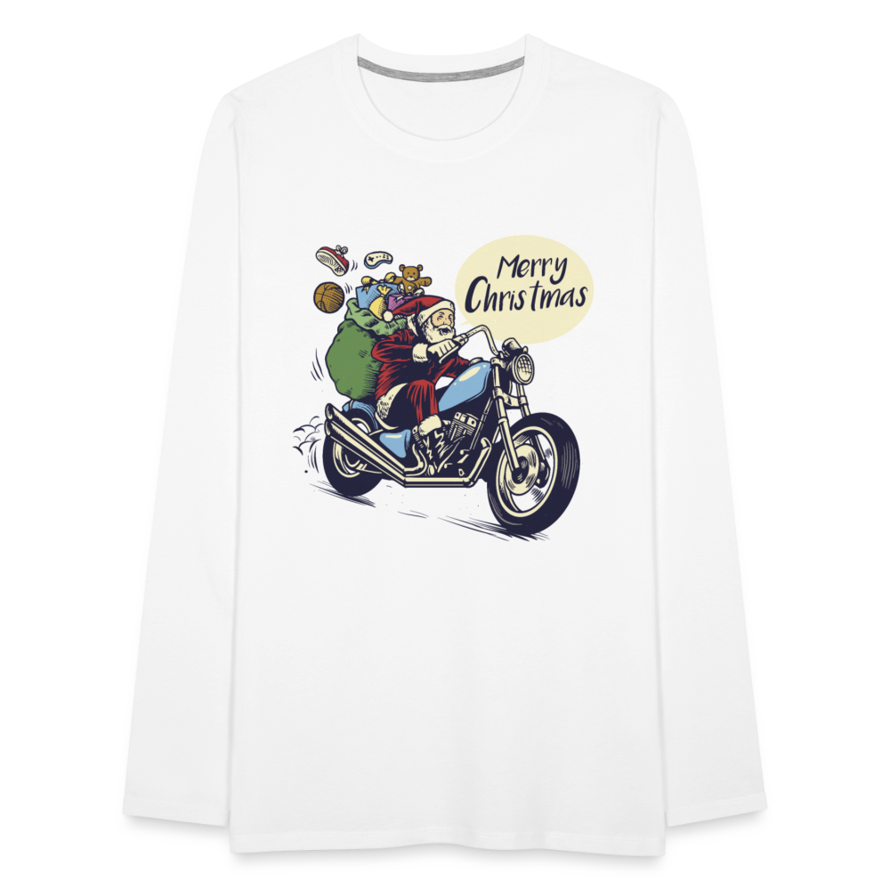 Santa Motocycle Men's Premium Long Sleeve T-Shirt - white