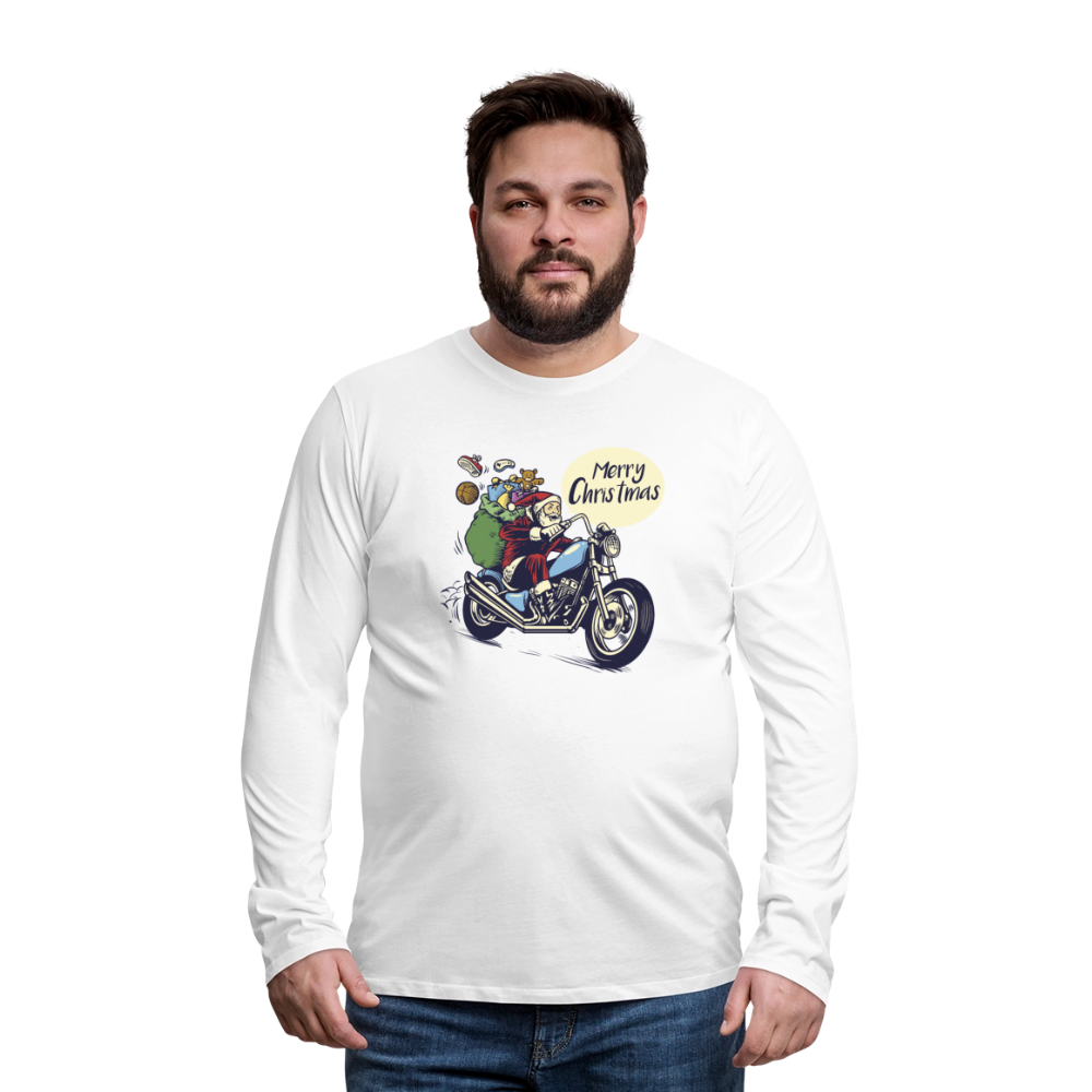 Santa Motocycle Men's Premium Long Sleeve T-Shirt - white