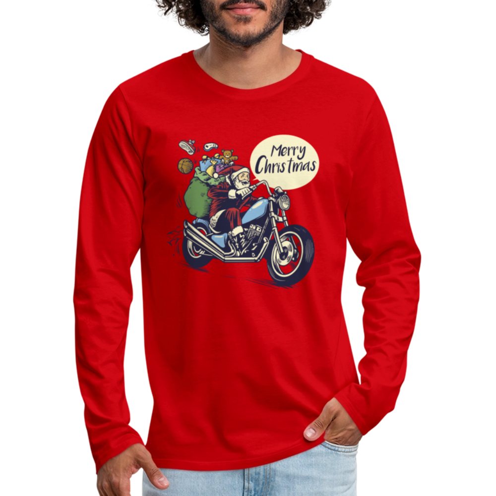 Santa Motocycle Men's Premium Long Sleeve T-Shirt - red