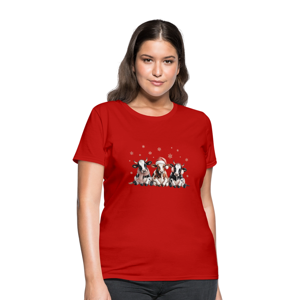 Christmas Cows Women's T-Shirt - red