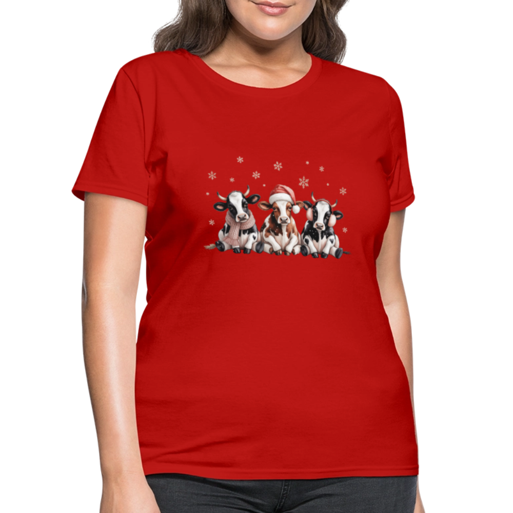 Christmas Cows Women's T-Shirt - red
