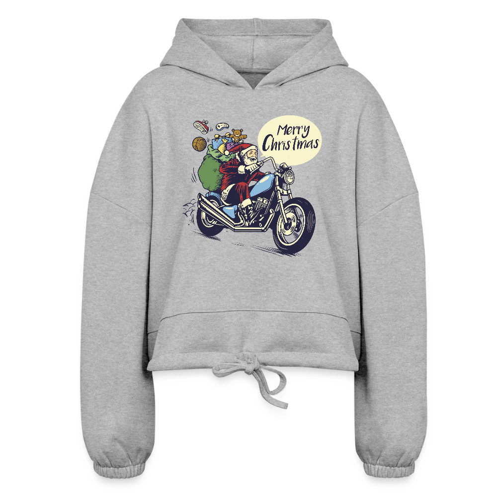 Santa Motorcycle Women’s Cropped Hoodie - heather gray