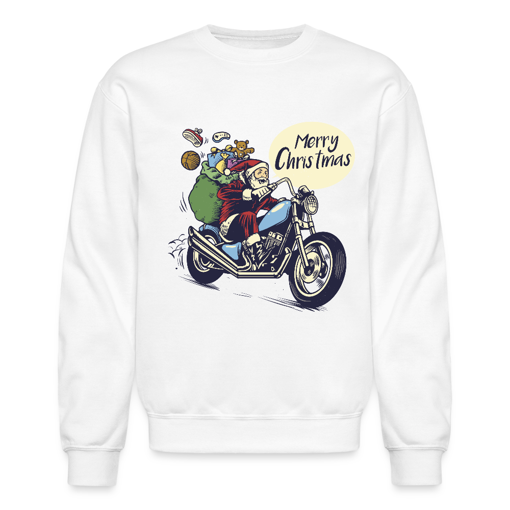 Santa Motorcycle Crewneck Sweatshirt - white