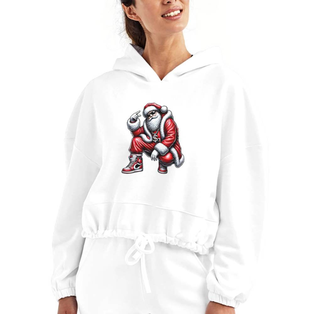 Hip Hop Santa Women’s Cropped Hoodie - white