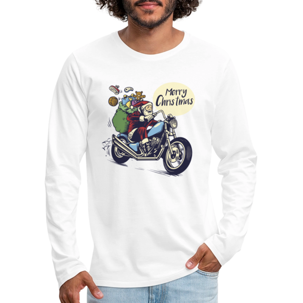 Santa Motocycle Men's Premium Long Sleeve T-Shirt - white