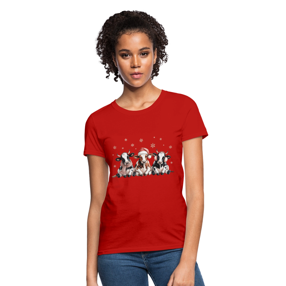 Christmas Cows Women's T-Shirt - red