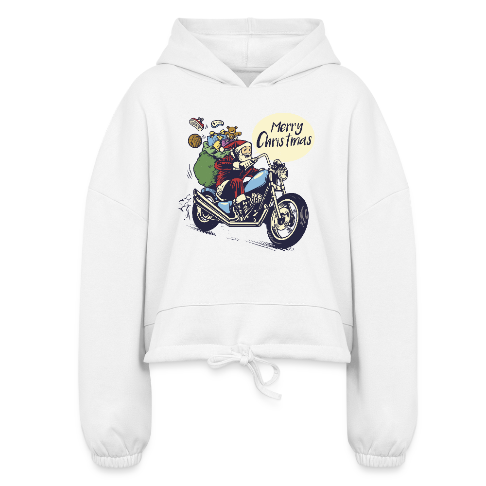 Santa Motorcycle Women’s Cropped Hoodie - white