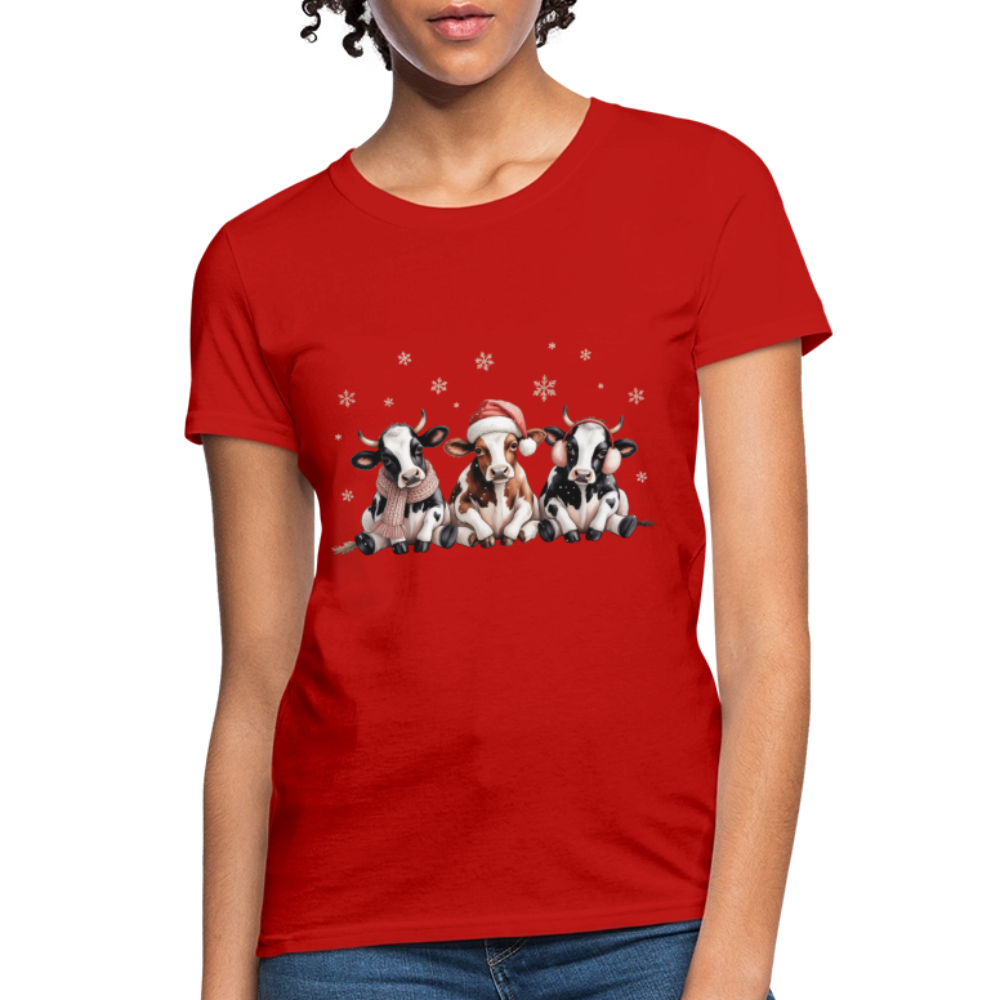 Christmas Cows Women's T-Shirt - red